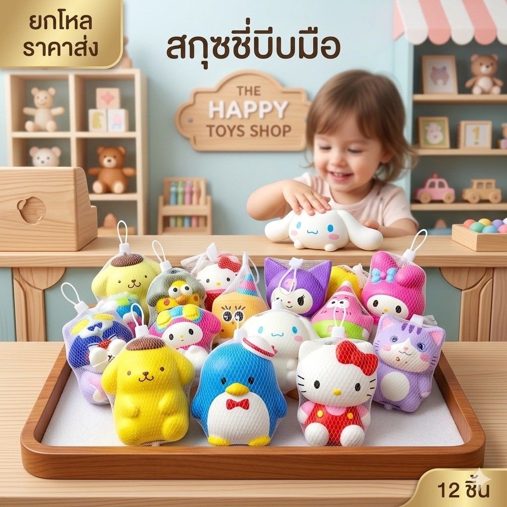 🌷ยกโหล🌷 12 ตัว สกุชชี่บีบมือบรรจุในตาข่าย