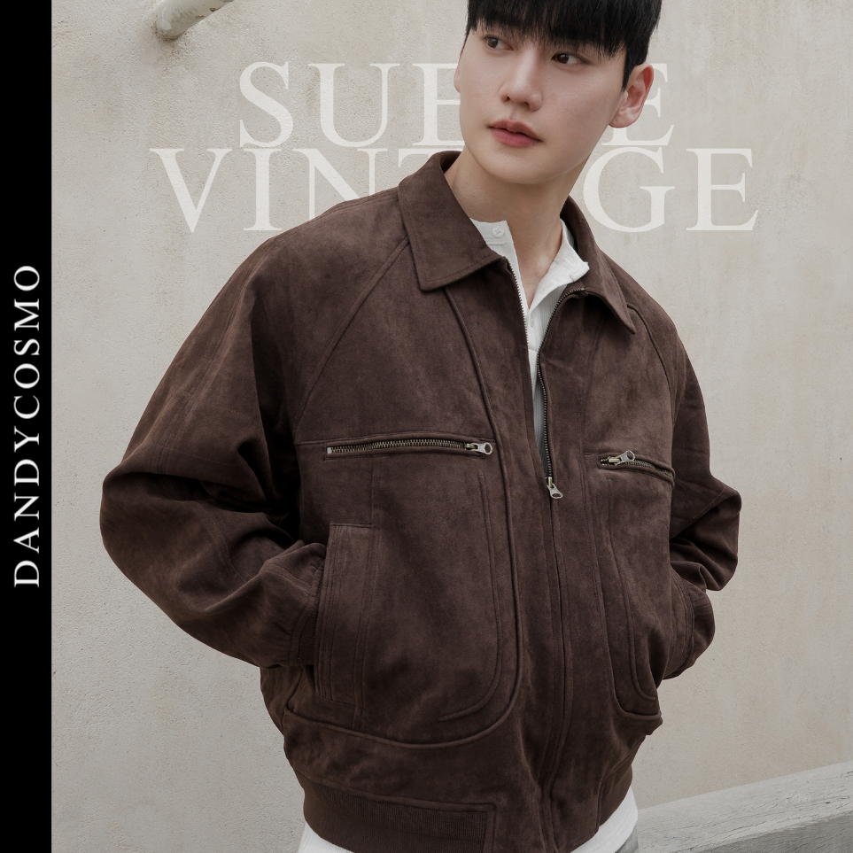 DANDY COSMO | [2สี] Suede Vintagezip Jacket แจ็คเก็ตซิปหนังกลับทรงวินเทจ ดีไซน์เรียบ เท่ มีดีเทลซิปและแพทเทิร์นกระเป๋า