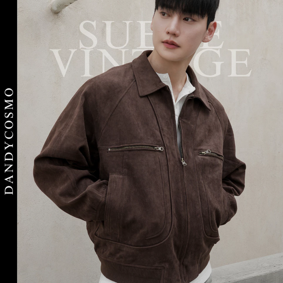 DANDY COSMO | [2สี] Suede Vintagezip Jacket แจ็คเก็ตซิปหนังกลับทรงวินเทจ ดีไซน์เรียบ เท่ มีดีเทลซิปและแพทเทิร์นกระเป๋า