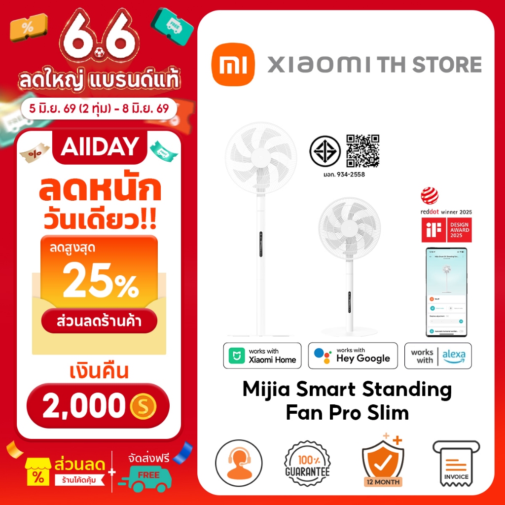 Xiaomi Mijia Smart Standing Fan Pro Slim พัดลม I รองรับการชาร์จแบบพกพา Type-C รีโมทคอนโทรลหรือระบบสัมผัส I พัดลม xiaomi