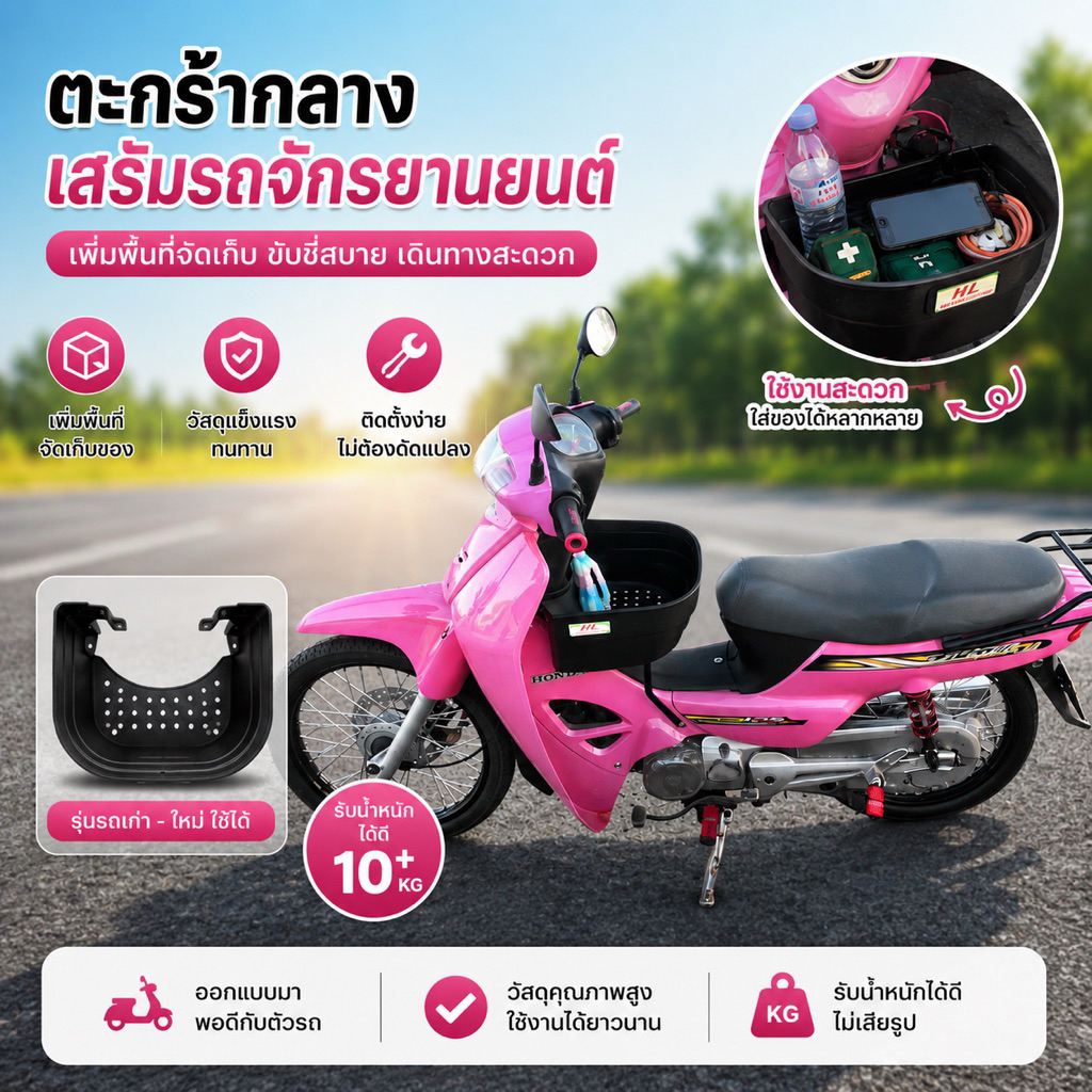 ตะกร้ากลาง ติดคอนโซน พร้อมขายึดและน็อต มีหลายรุ่นให้เลือก