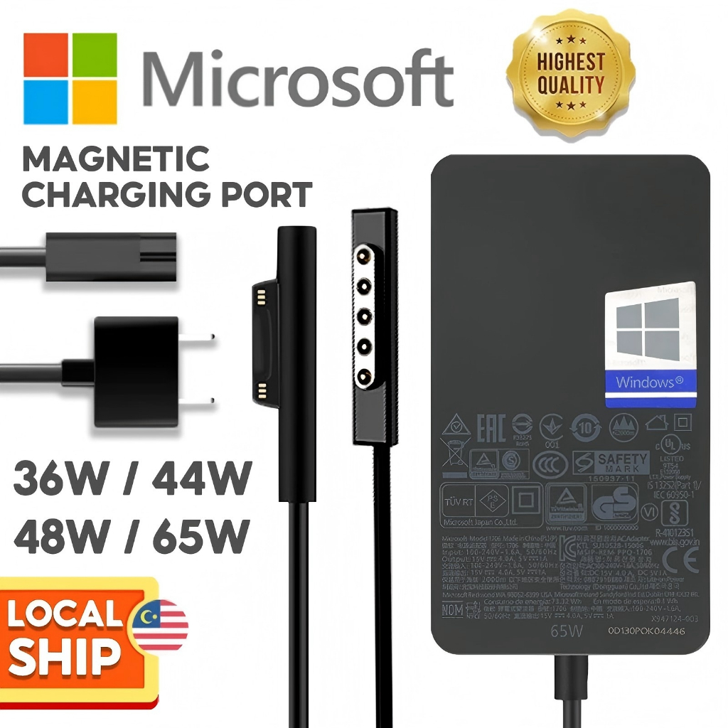 ⚡️ Adapter Microsoft Surface Charger ⚡️ ชาร์จได้ Pro 3 4 5 6 Pro 7 8 9 X 10 11 Go 1 2 3 4 Laptop 15V 2.58A 44W 65W 4A