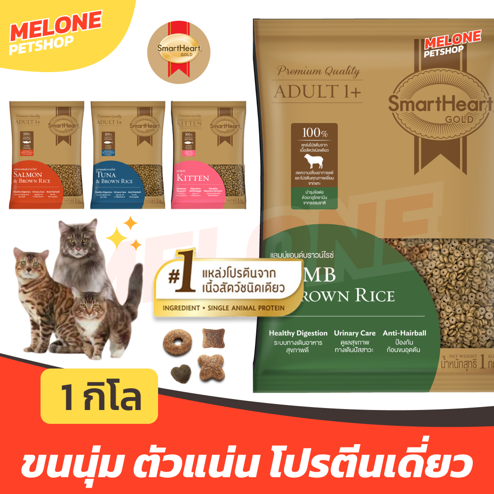 [ถุงแบ่ง โรงงาน1 กิโล] Smartheart Gold สมาร์ทฮาร์ท โกลด์ อาหารแมว ลูกแมว แกะ ทูน่า แซลมอน ข้าวกล้อง โปรตีนเดี่ยว บำรุงขน