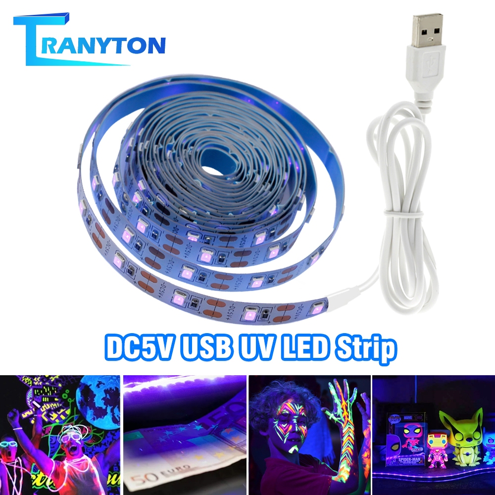 USB 5V UV แถบไฟ LED พร้อมแถบแสง UV แบบมีกาวในตัวสำหรับปาร์ตี้เรืองแสง DJ 0.5M 1M 2M
