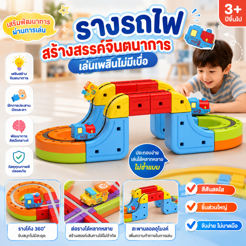 รางรถไฟแม่เหล็ก 3D ของเล่นเสริมพัฒนาการเด็ก DIY บล็อกประกอบ รางรถไฟอเนกประสงค์ สำหรับเด็กชายและเด็กหญิง