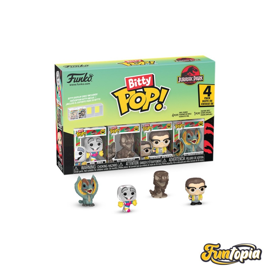 Funko Bitty POP! (92955)Mr. DNA, Dilophosaurus Fossil, Dennis Nedry, Dilophosaurus Bitty POP! by Funkoo (Pack 4)