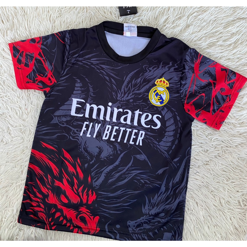 BONOIRชุดกีฬาเด็กดำเรอัลมาดริด สกรีนเบอร์7 ชื่อVINI JRเสื้อพร้อมกางเกง
