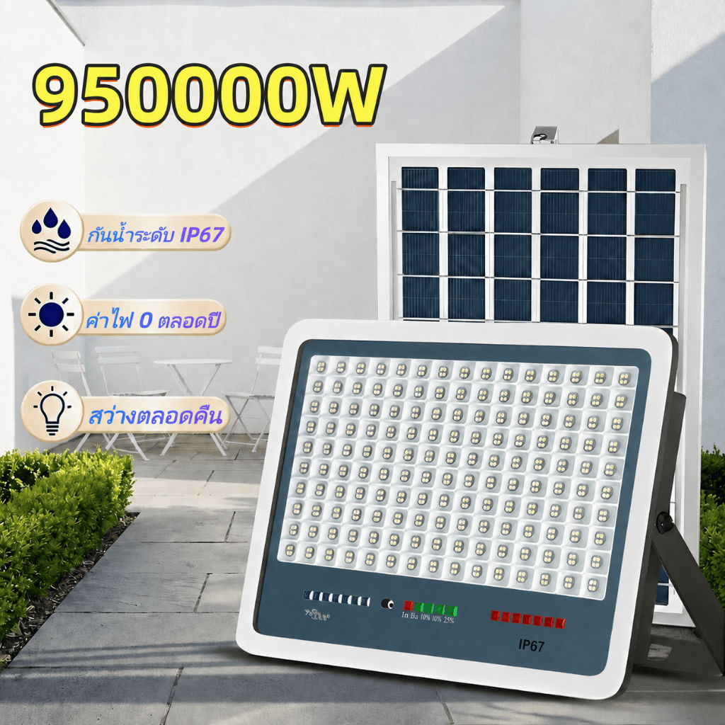 🔥ซื้อ 1 แถม 1🔥ไฟโซล่าเซลล์กันน้ำ กันฟ้าผ่า 950000Wไฟโซล่าเซล  IP67โซลาร์เซลล์ Solar Light ไฟโซลาเซลล์ เซ็นเซอร์ พร้อมรีโ