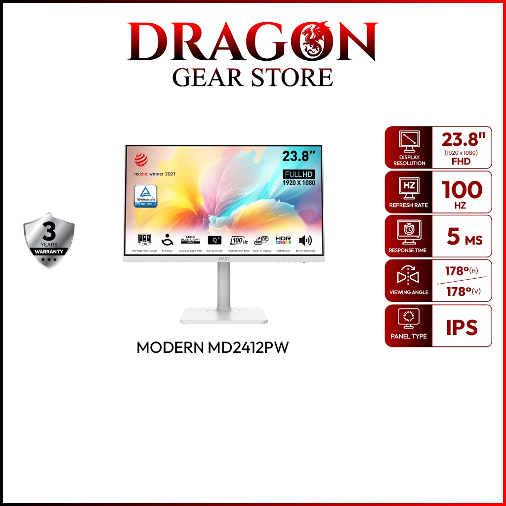 MSI MONITOR MODERN MD2412PW  | 23.8" FHD | IPS | 100Hz | 1ms (จอคอมพิวเตอร์)