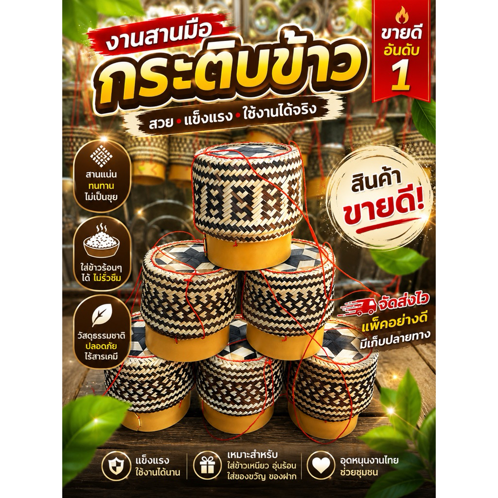 กะติบข้าวลายหัวใจ (แถมผ้าขาว)ขนาด 5.5 นิ้ว สวยงามแข็งแรง ขนาดหน้ากว้าง 5.5นิ้ว รับรองไม่ผิดหวัง