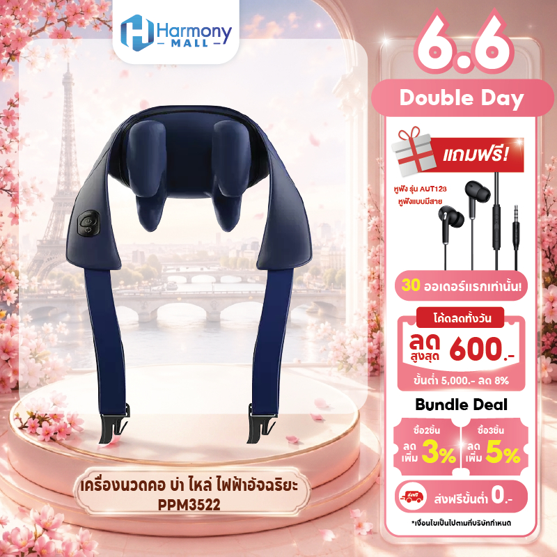 Philips เครื่องนวดคอ บ่า ไหล่ รุ่น PPM3522 ไฟฟ้าอัจฉริยะ Neck And Shoulder Massager ประคบร้อน แก้ปวด