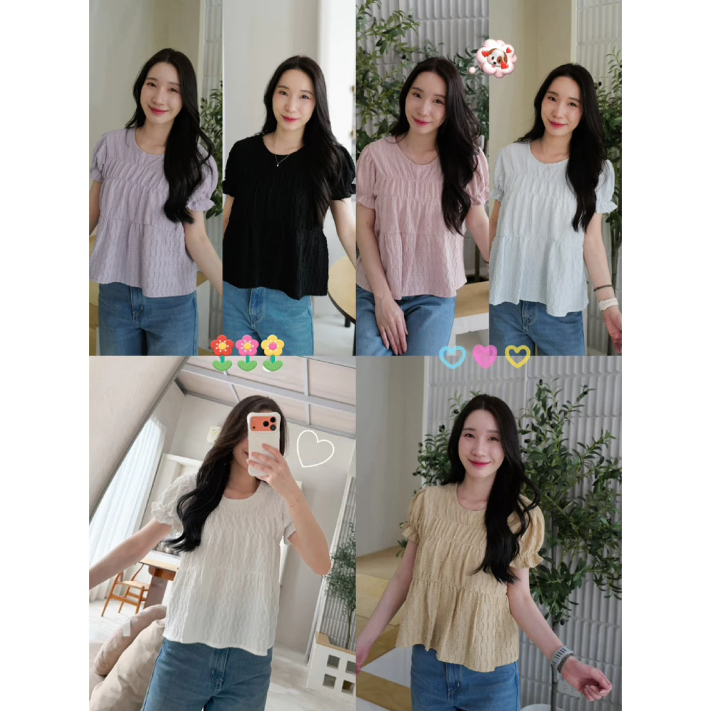 เสื้อคอกลม จั๊มแขน - หวานละมุนเส้นลอน (6สี)