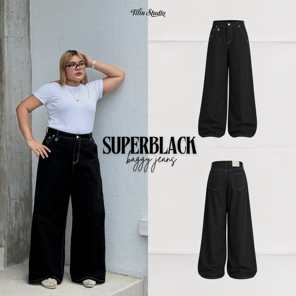 กางเกงยีนส์สาวอวบ  Super Black Baggy Jeans