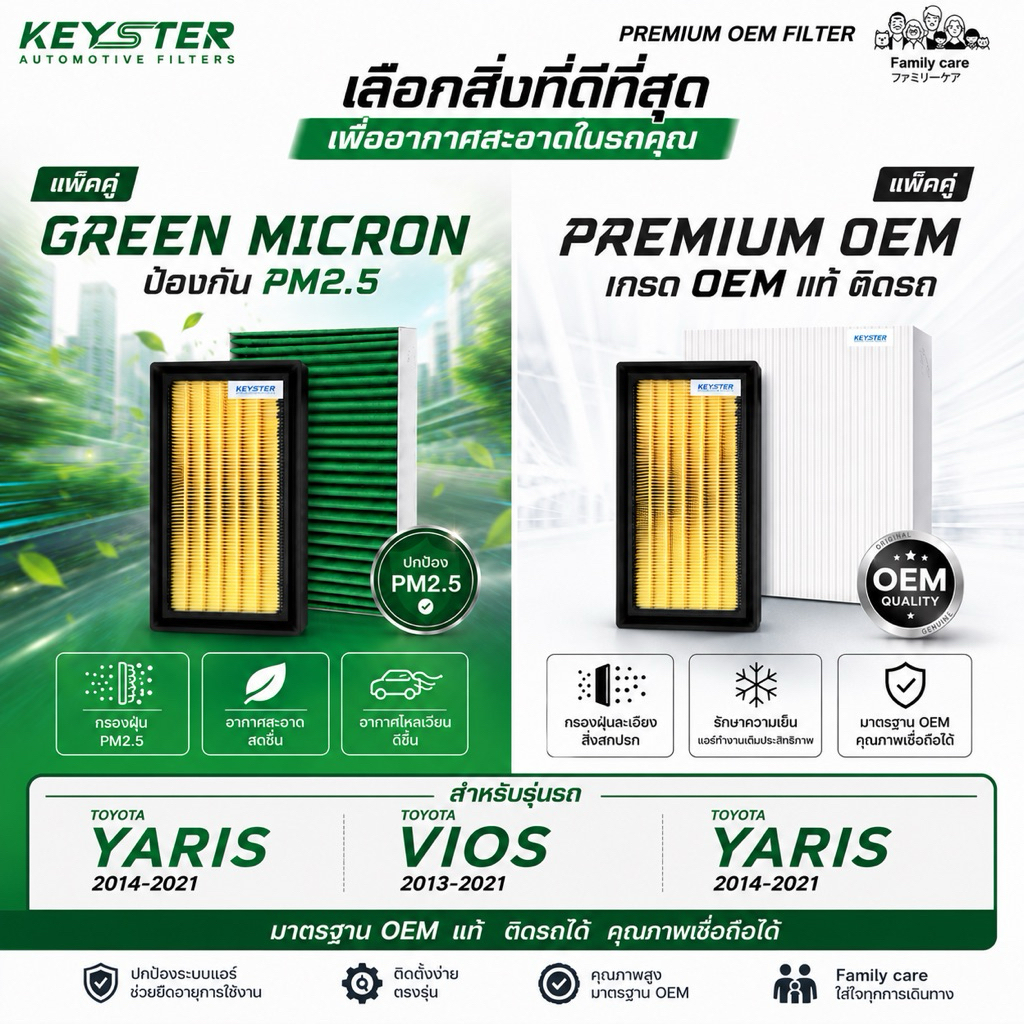 ‼️แพ็คคู่‼️กรองอากาศ + กรองแอร์ VIOS ปี 2013-2021 , YARIS ปี 2014-2021 ป้องกัน PM2.5 #A-0Y040+06080