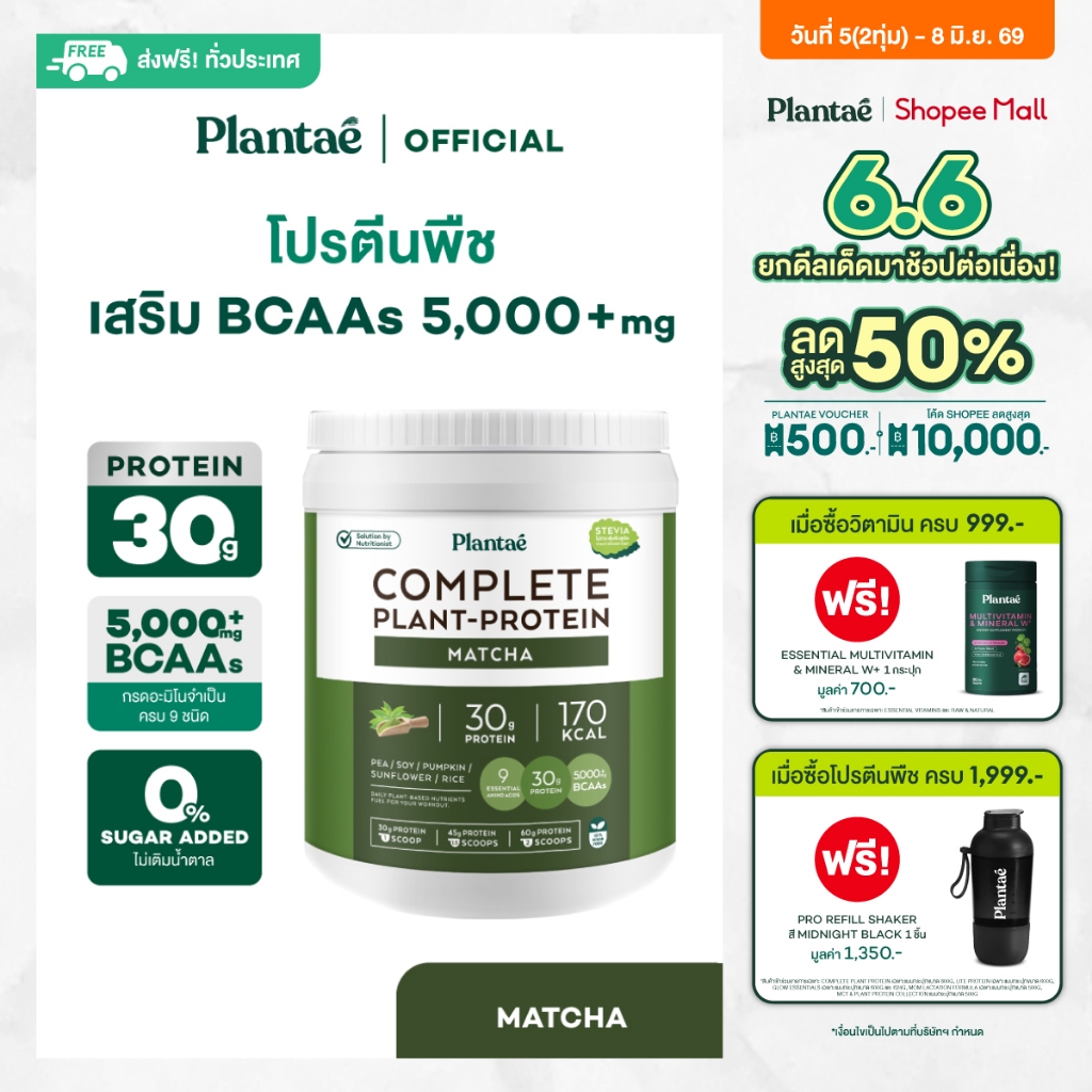 Plantae Complete Plant Protein รส Matcha กระปุก 800g โปรตีนจากพืช plant based เพิ่มกล้ามเนื้อ โปรตีนสูง แพลนเต้ มัทฉะ