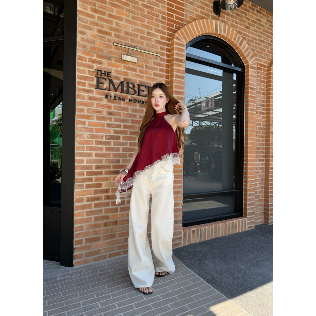 Lalin top เสื้อซาตินผูกคอ แต่งปลายเฉียง รูปที่ 7