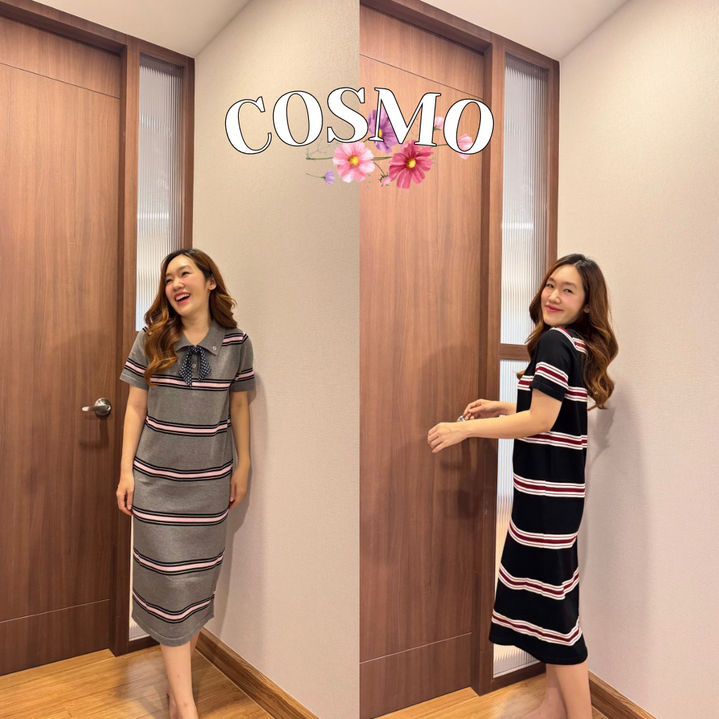 93FAVORS l “COSMO” เดรสยาวคอปก แขนสั้น พร้อมผ้าพันคอ