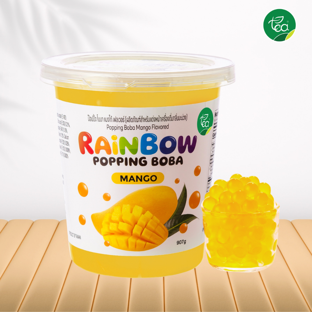 ทีอีเอ ไข่มุกป๊อป รสมะม่วง เรนโบว์ป๊อปปิ้ง Popping Boba Mango ท็อปปิ้งเครื่องดื่มชาและโซดา แต่งหน้าขนม ขนาด 907 กรัม