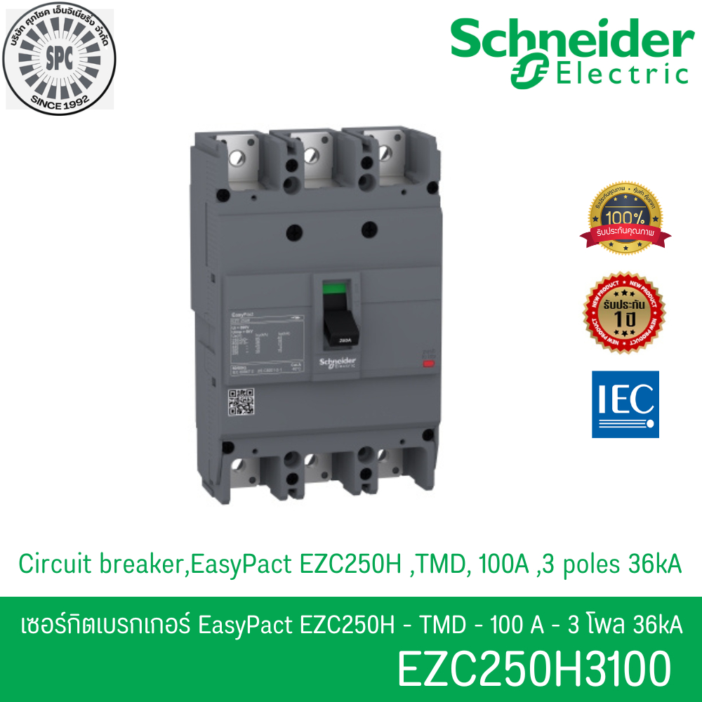 Schneider รหัส EZC250H3100 เมนเซอร์กิตเบรกเกอร์ MCCB 3 เฟส 3P 100A 36kA รุ่น EasyPact EZC