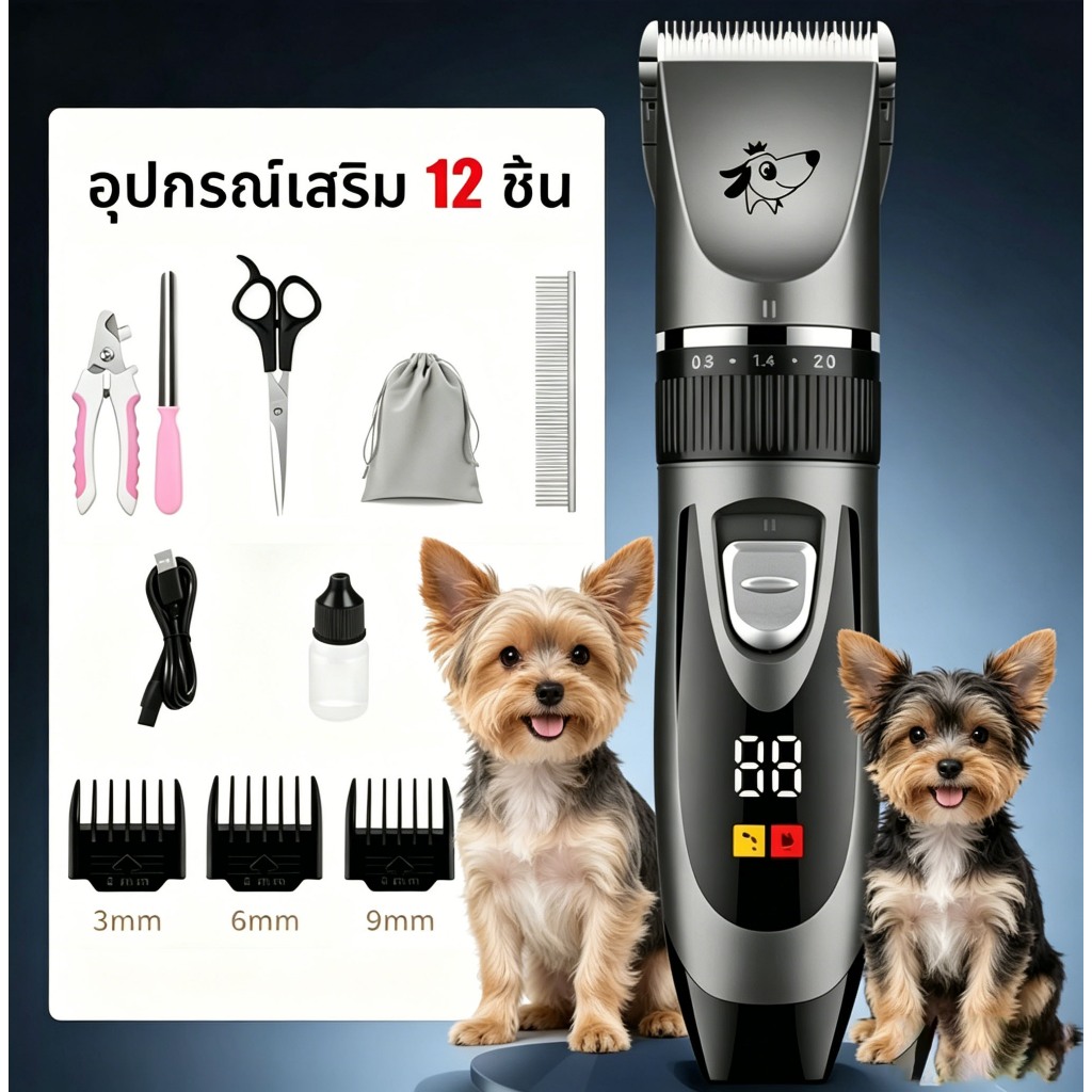 ปัตตาเลี่ยนไฟฟ้าสำหรับสัตว์เลี้ยง ปัตตาเลี่ยนขนพิเศษสำหรับร้านขายสัตว์เลี้ยง ความจุขนาดใหญ่และอายุการใช้งานแบตเตอรี่ ปัต