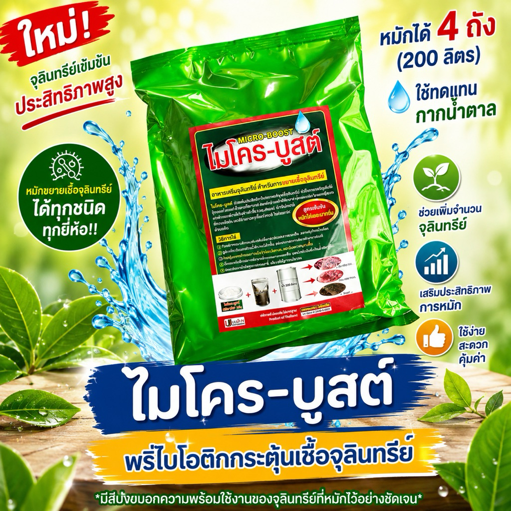 ไมโครบูสต์ อาหารสำหรับขยายจุลินทรีย์ ใช้สะดวก รวดเร็ว ใช้ได้ทั้งบ่อปลา บ่อกุ้ง #จุลินทรีย์
