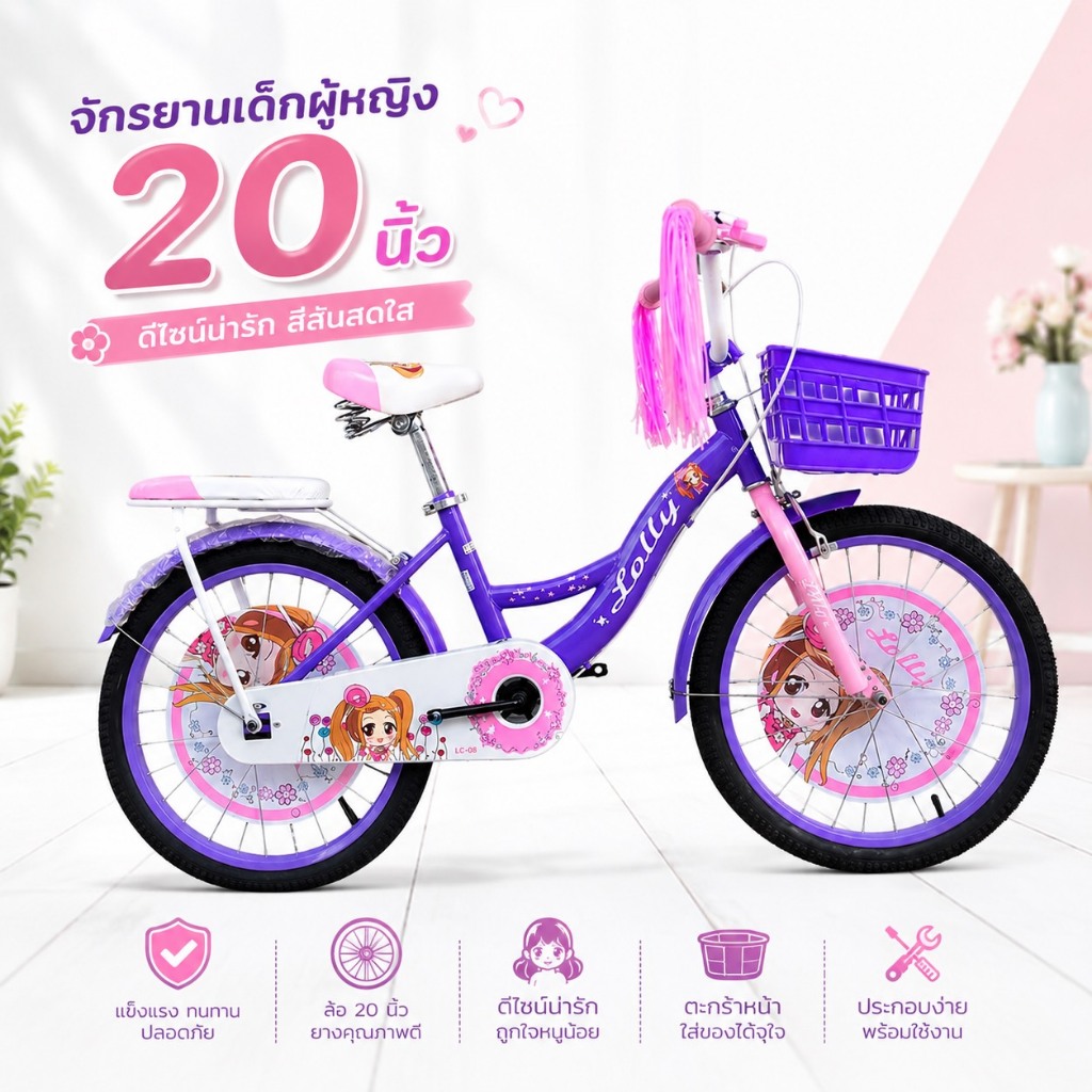 จักรยานเด็กผู้หญิง 20นิ้ว รุ่น LG20 ออกกำลังกาย จักรยานเด็ก