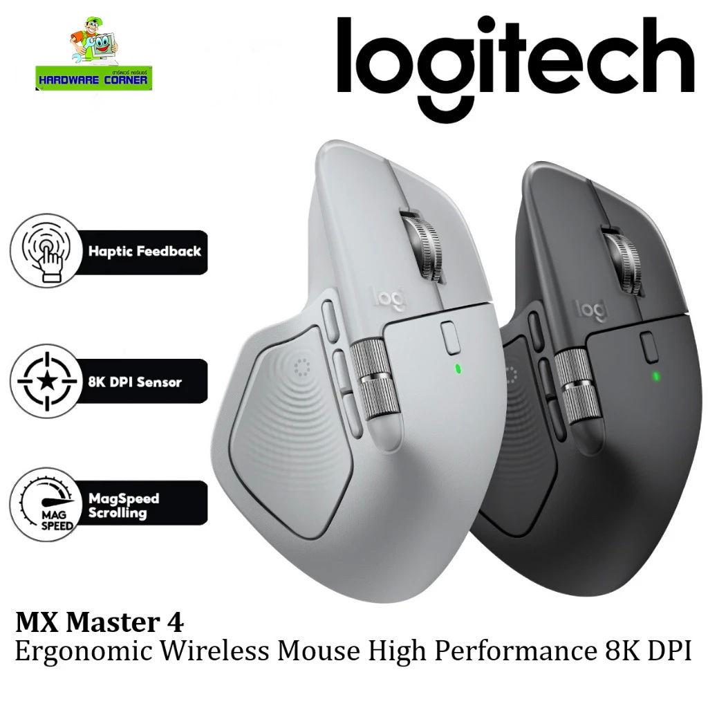LOGITECH MX Master 4 Ergonomic Wireless Mouse Haptic Feedback Quiet Clicks 8K DPI Sensor 8 Buttons