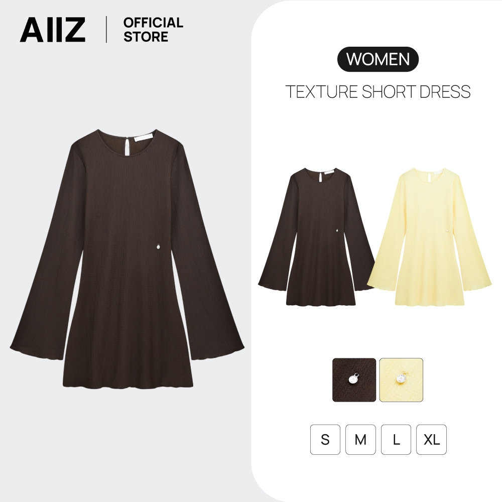 AIIZ (เอ ทู แซด) - AIIZ เดรสสั้นผู้หญิงแขนยาวผ้าย่น AIIZ Women's Texture Short Dress