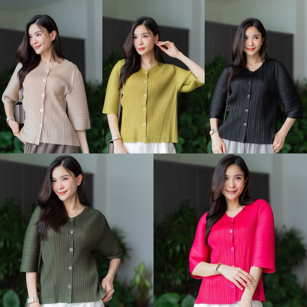 เสื้ออัดพลีท สีพื้นงานเรียบหรู ผ้าเนื้อดีใส่สบายไซซ์ใหญ่ค่ะ