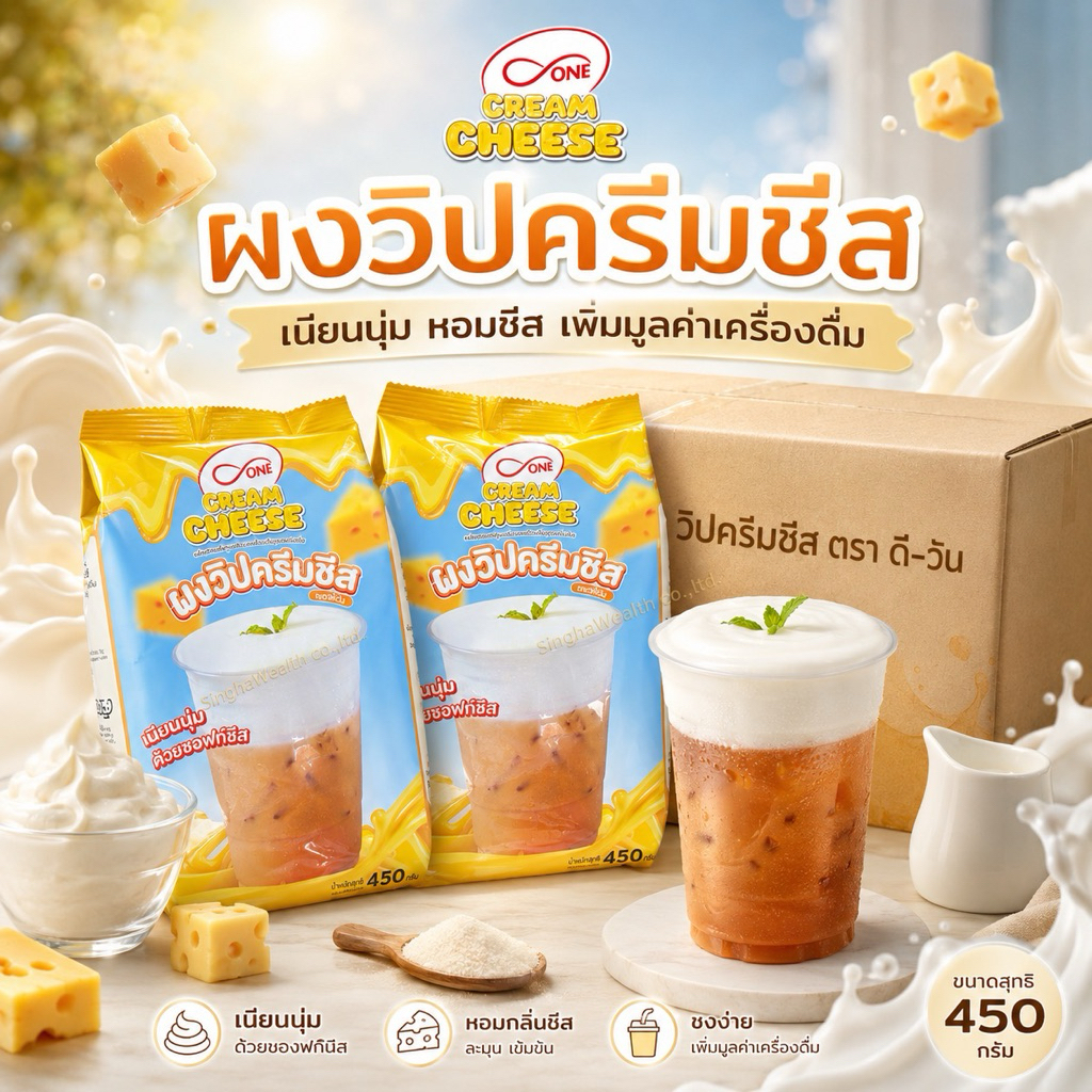 ผงวิปครีมชีส ตรา ดีวัน ขนาด 450 กรัม (d-ONE Cream Cheese Powder)..