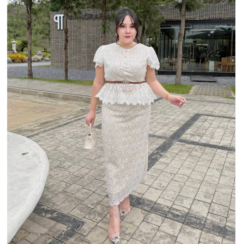 ชุดเซตออกงานสาวอวบ สาวพลัสไซส์ ชุดเซตลูกไม้ 3 ชิ้น สำหรับงานบุญ งานแต่ง งานบวช อกถึง52 #DANNY_BigSize_Shop (726)