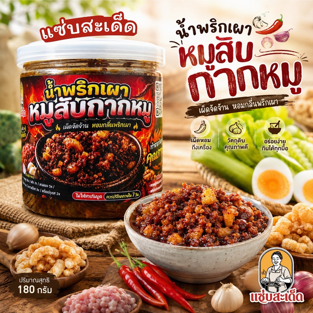 น้ำพริกเผาหมูสับกากหมู แซ่บสะเด็ด ทานคู่กับอะไรก็อร่อย กากหมู หมูสับ อร่อย แซ่บ