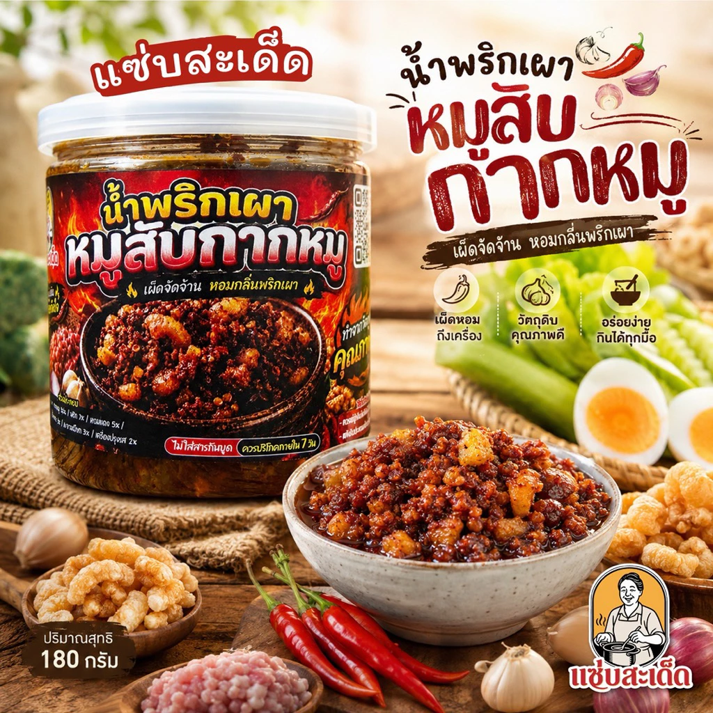 น้ำพริกเผาหมูสับกากหมู แซ่บสะเด็ด ทานคู่กับอะไรก็อร่อย กากหมู หมูสับ อร่อย แซ่บ