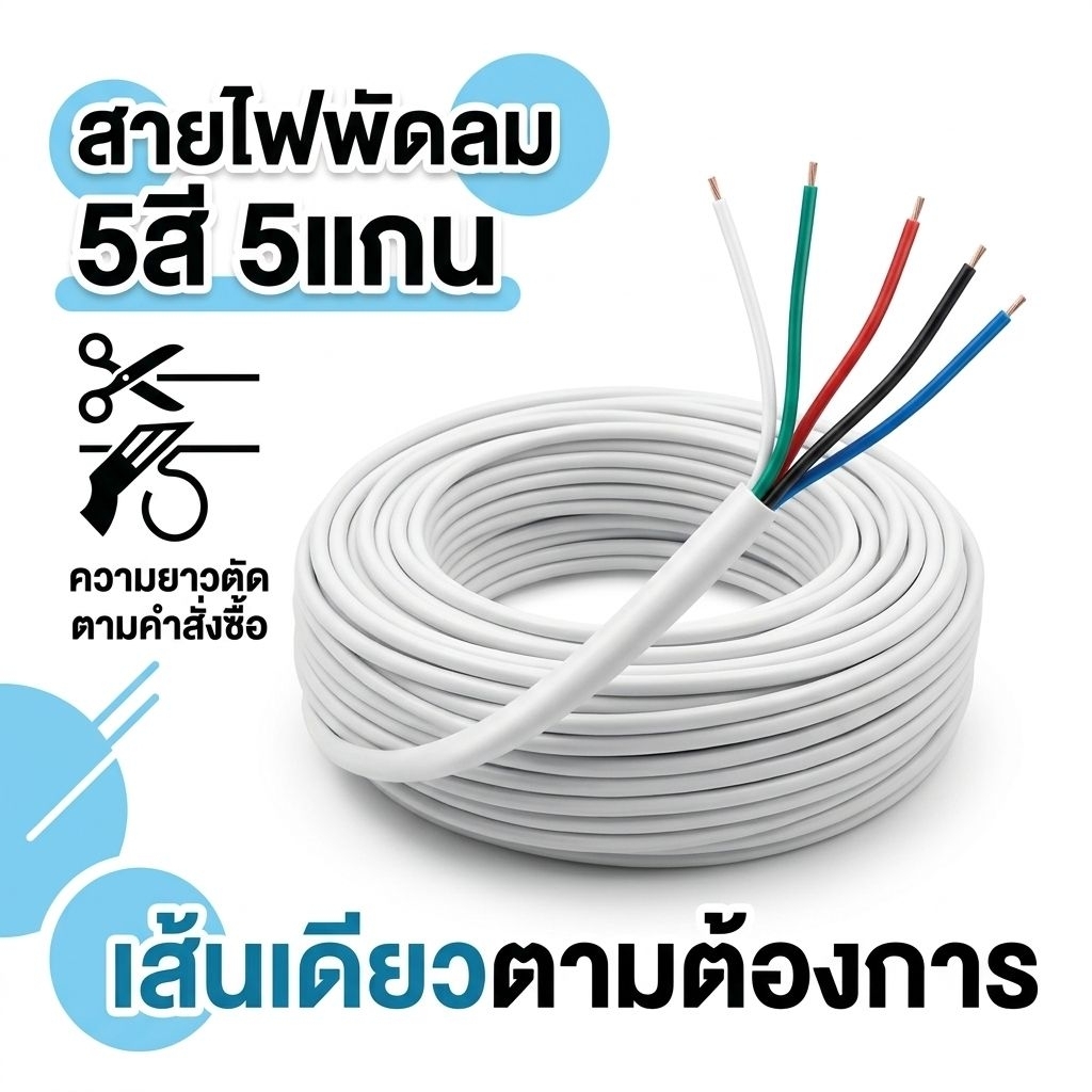 ⚡ "สายไฟมอเตอร์พัดลม 5 สี 5 เส้น แบ่งขายเป็นเมตร ทองแดงแท้ 100% คุณภาพดี ทนทาน"