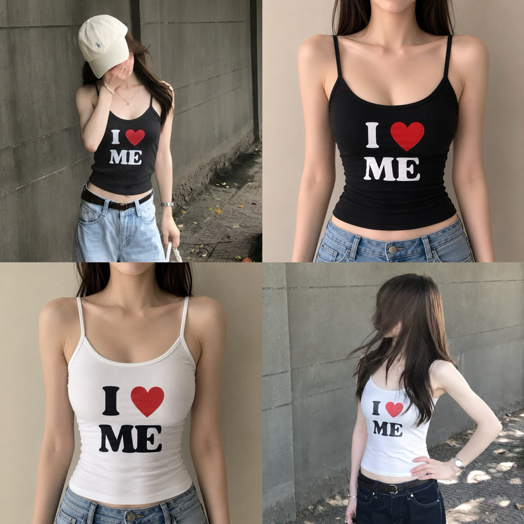 Bunny.cutie [2 ตัว ส่งฟรี!!] เสื้อสายเดี่ยว สกรีนลาย มีหลายลาย กรามู หัวใจ