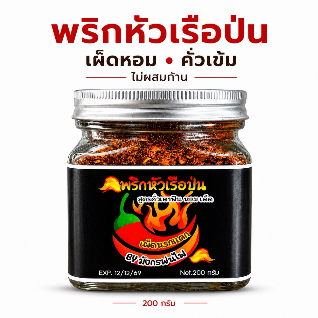 พริกหัวเรือป่น พริกป่นคั่วเตาฟืน เผ็ดมาก หอมคั่วใหม่ ไม่ผสมก้าน พริกโฮมเมด 200 กรัม(พรีเมี่ยมปุก)
