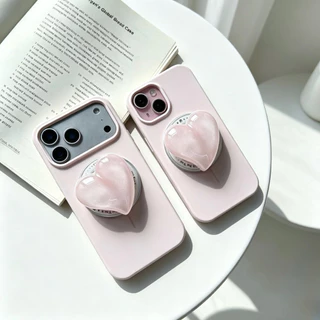 เคสซิลิโคน ขาตั้ง ชมพู I17ProMax ชาร์จได้ กิ๊บต๊อก pop up เคสกำมะหยี่ สำหรับ for iphone 16promax 15promax 14 13 12 11