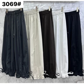 3069 #กางเกงผ้าคอตตอน แต่งระบาย 2 ชั้นที่ชาย เอวยางยืด