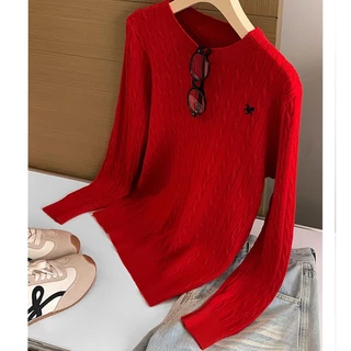 พร้อมส่ง! เสื้อไหมพรมคอกลม ลายถักเปียสุดคิ้วท์ ปักลายม้าน่ารัก เนื้อนุ่มใส่สบายมาก