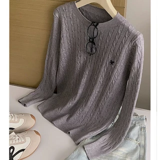 พร้อมส่ง! เสื้อไหมพรมคอกลม ลายถักเปียสุดคิ้วท์ ปักลายม้าน่ารัก เนื้อนุ่มใส่สบายมาก