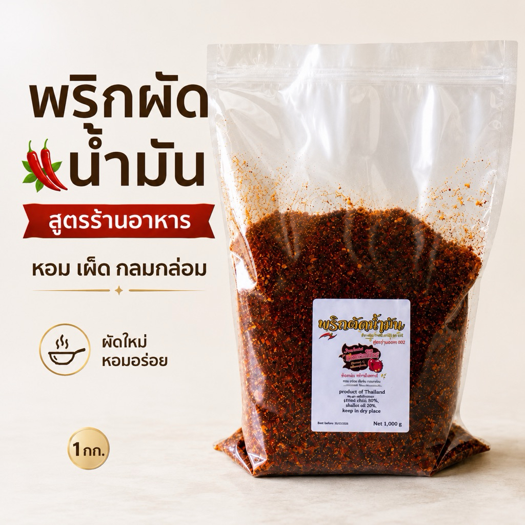 พริกผัดน้ำมัน เผ็ดมาก คั่วหอม 1 กก. ใส่ก๋วยเตี๋ยว อิสลามทานได้(ผัดโล)