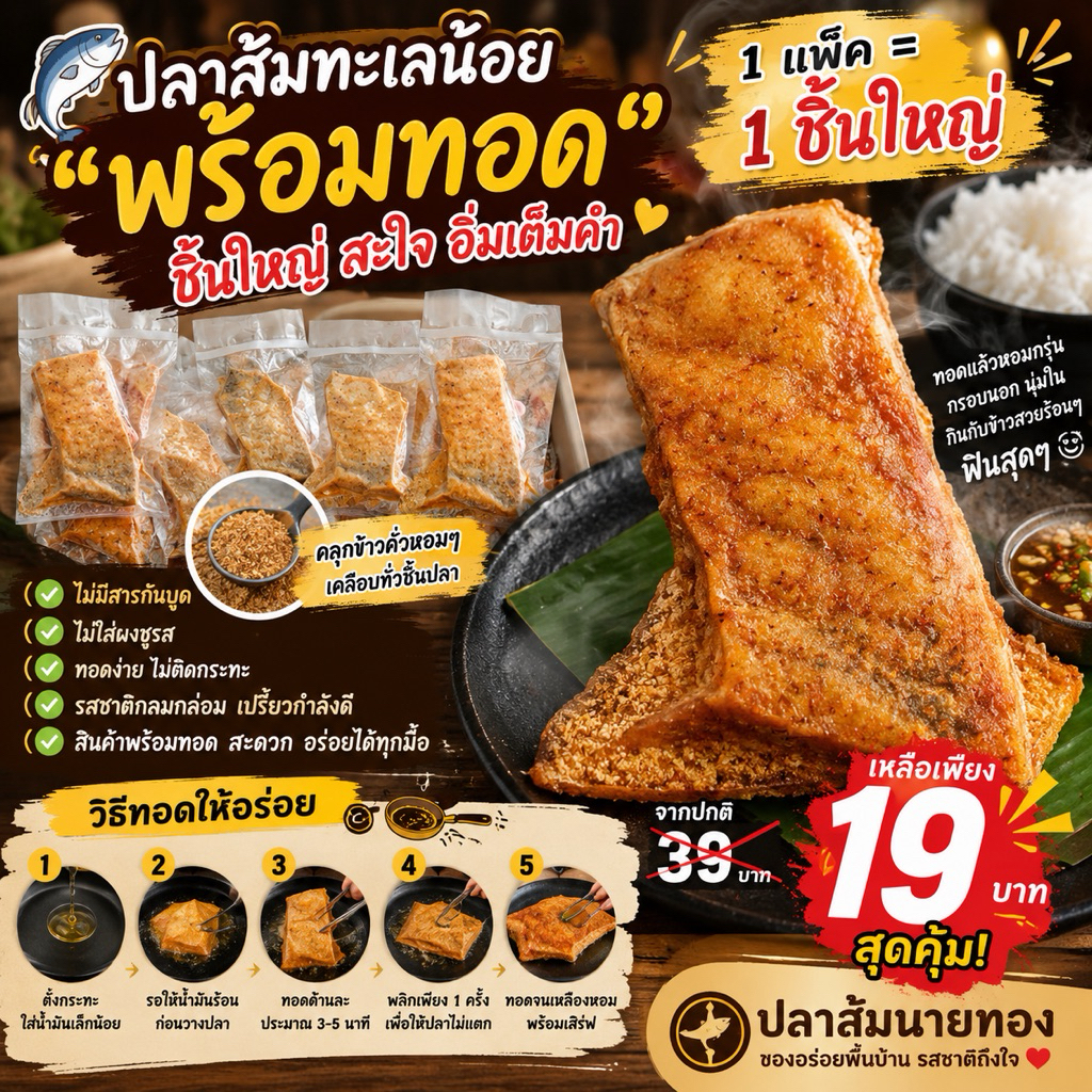 ปลาส้มพรีเมี่ยมคลุกข้าวคั่ว แพ็คละ 1ชิ้น   ปลาชิ้นใหญ่ เก็บได้นานหอมข้าวคั่ว สด ใหม่ สะอาด  ของดีของฝากทะเลน้อย