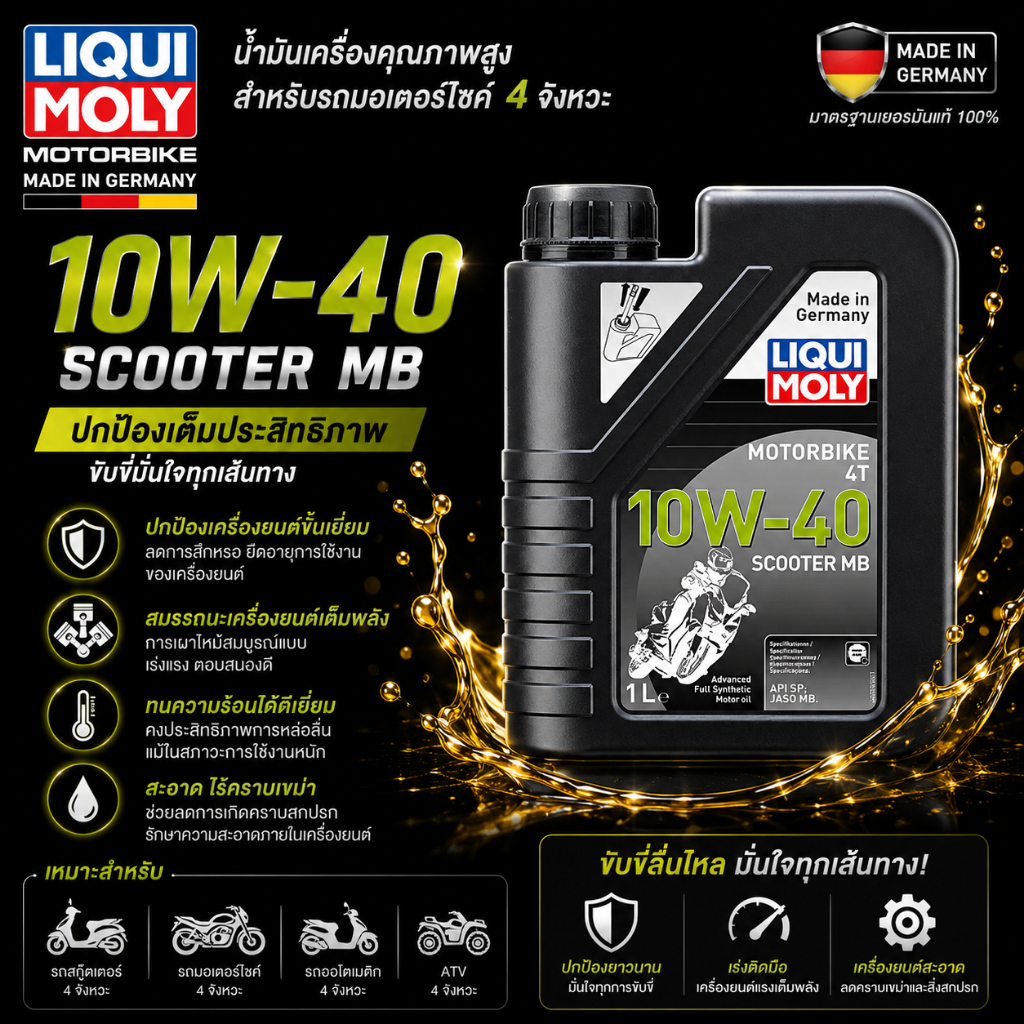 LIQUI MOLY น้ำมันเครื่อง มอเตอร์ไซค์ 10W-40 Scooter MB (สำหรับScooter) MB