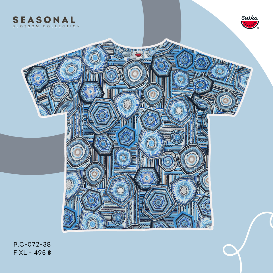 เสื้อแตงโม (SUIKA) - เสื้อยืด คอปาด โปเชียลพิมพ์ลายดอกไม้(P.C-072 302 196) — صورة 5