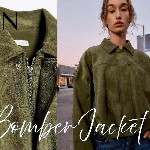 ZA-RA Faux Suede Bomber Jacket สไตล์สตรีทเวิร์ดที่ให้ลุคเรียบหรูและอบอุ่น  เสื้อแจ็คเก็ตบอมเบอร์ผ้าหนังกลับเทียม