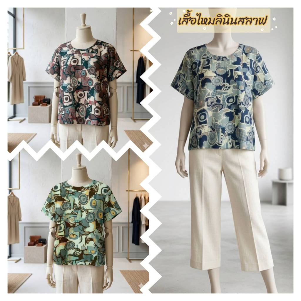 เสื้อสาวอวบแฟชั่น ไซส์เสื้ออก 42/44/46/50 ผ้าไหมลินินสลาฟ เสื้อสาววัยทำงาน วัยผู้ใหญ่ ผ้านิ่มใส่สบาย ระบายอากาศได้ดี