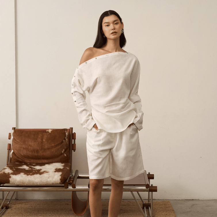 [ NEW IN ] SAC.BKK กางเกงขาสั้นสามส่วนผ้าลินิน 100% Linen - Essential Linen Bermuda Shorts