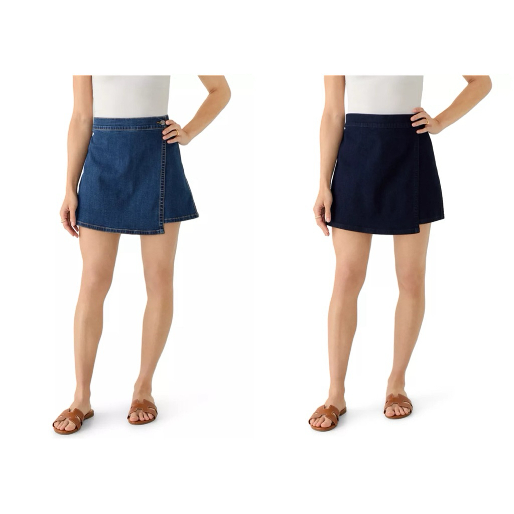 CROWN & IVY กางเกงกระโปรง ผ้าเดนิม ขาสั้น PETITE DENIM SHORT (C0702)