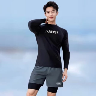 ชุดว่ายน้ำชาย ชุดว่ายน้ำแขนสั้น/ชุดว่ายน้ำแขนยาว + กางเกงว่ายน้ำ ชุดว่ายน้ำสองชิ้น ผลิตจากผ้าคุณภาพสูง