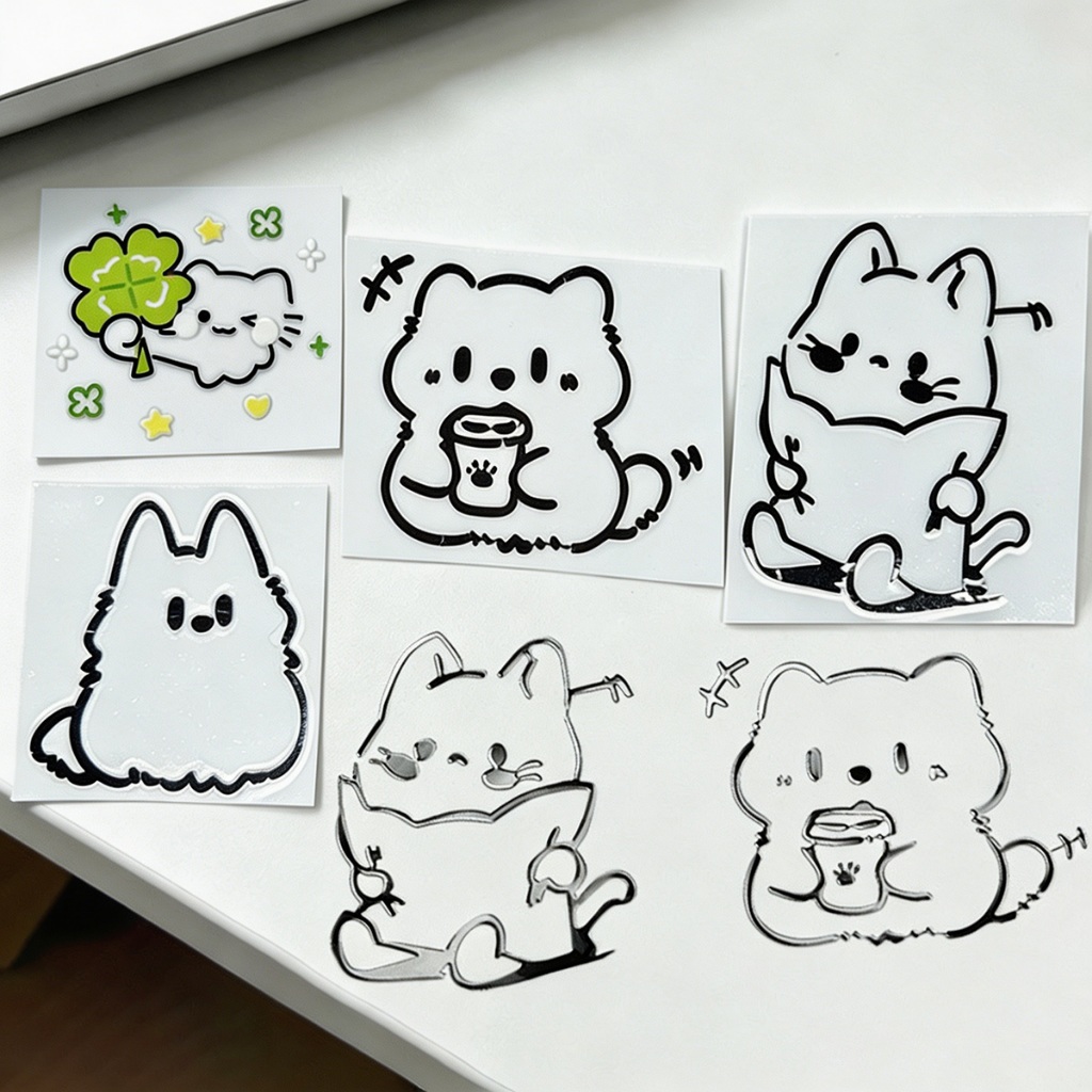 สติกเกอร์ลายใบโคลเวอร์สี่แฉกรูปแมวแบบ 3 มิติ กันน้ำ สำหรับตกแต่งโทรศัพท์และแล็ปท็อป DIY สติกเกอร์ตกแต่งสร้างสรรค์
